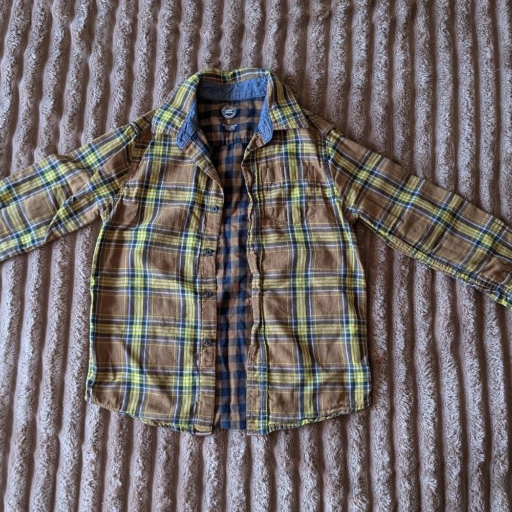 Wonder Nation Brown and Yellow Plaid Kids Shirt